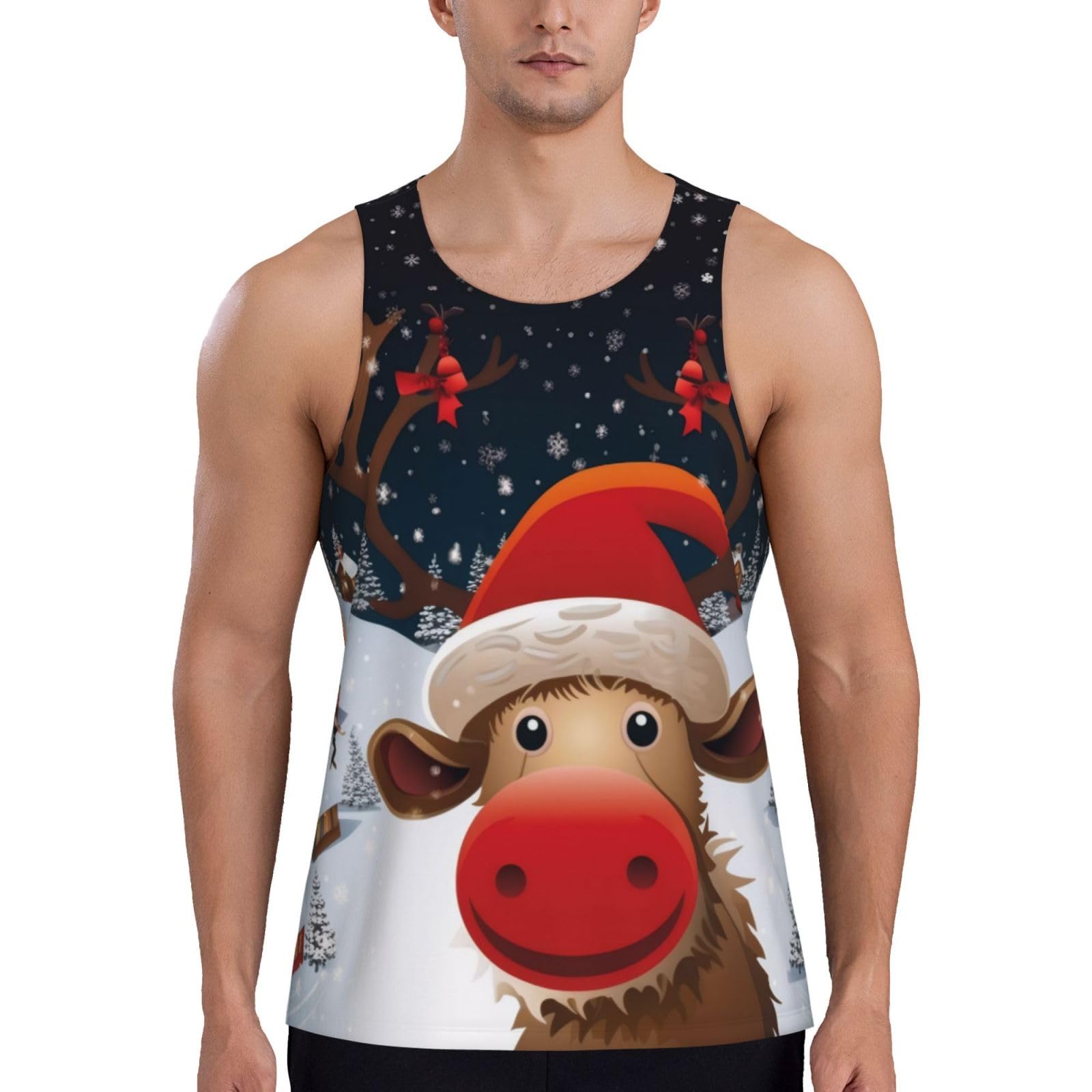 Men's Sleeveless Vests Tank Top, Funny 3D Christmas Printed Quick Dry Gym Sport Casual Vest Training Running Top