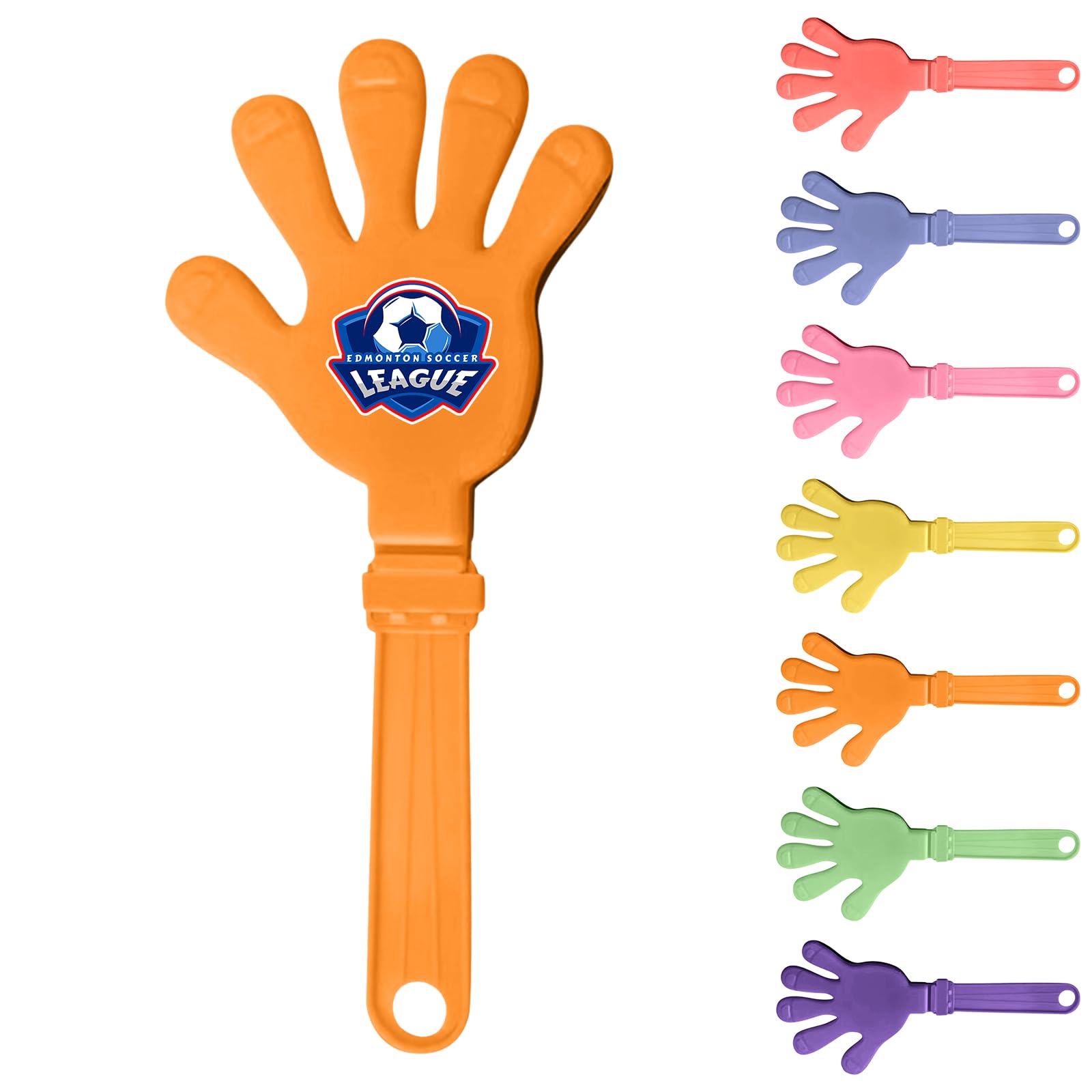 Personalised Plastic Hand Clapper, Personalised Noisemakers for Party, Sport Event, Corporate Promotional Events, and Team Spirit, Custom Logo, Standard & Glow in the Dark Versions (Orange)