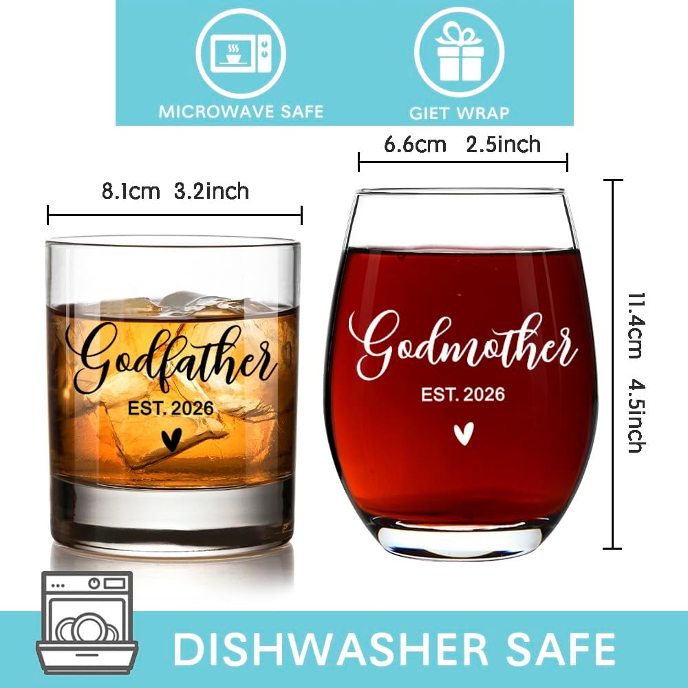 First Time Godparents Gifts EST 2026 New Godparent Wine Glass Gifts for Couples, Godparents Proposal Gift, Pregnancy Announcement Wine Bag, Novelty Baptism Gift for Godfather Godmother