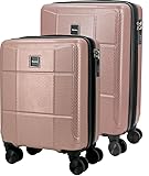 Sportandem Tandem Set 2 Maletas Expandibles Palma ABS, Maleta Cabina Compacta 33x45x20/25 cm + Maleta Cabina 37 x 55 x 20/25 cm, Ruedas Dobles 360° y Cierre de Combinación, Rosa Dorado