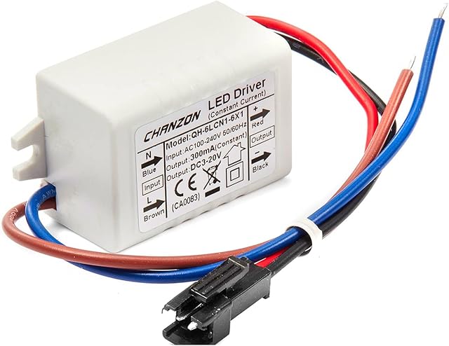 Chanzon LED Driver 300mA (Constant Current Output) 3V-20V (Input 85-277V AC-DC) (1-6) x1W 1W 2W 3W 4W 5W 6W Power Supply 300 mA Lighting Transformer Drivers for High Power COB Chips (Plastic Case)