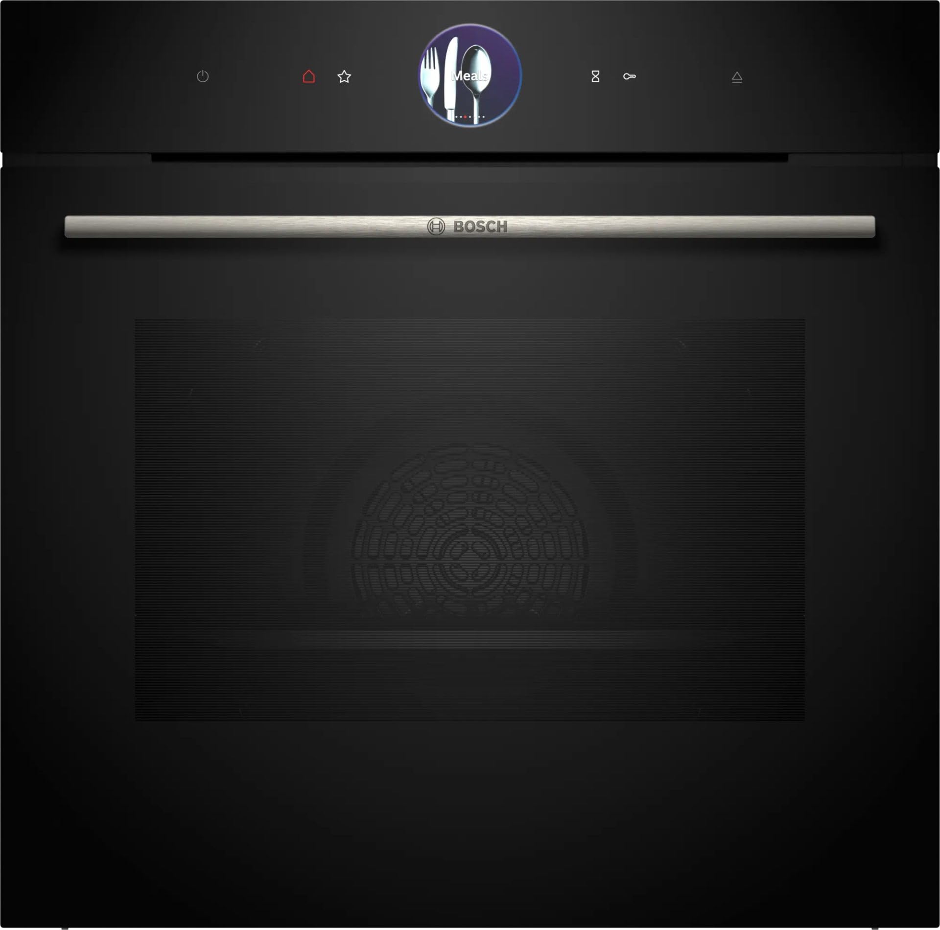 Bosch HRG7764B1, Smarter iQ700 - Forno da incasso con funzione vapore, 60 x 60 cm, prodotto in Germania, pirolisi e idrolisi, termometro per arrosti, Air Fry, schermo a colori touch screen 4D, aria