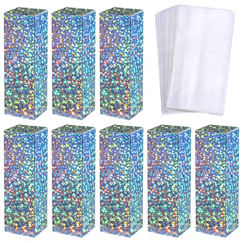 Zonon 50 Pieces Empty Lip Gloss Boxes Holographic Lipstick Perfume Essential Oil Packaging Boxes with 50 Pieces Clear Shrinkable Film Shrink Wrap Film for DIY Lip Gloss Wrapping Small Gift Packaging