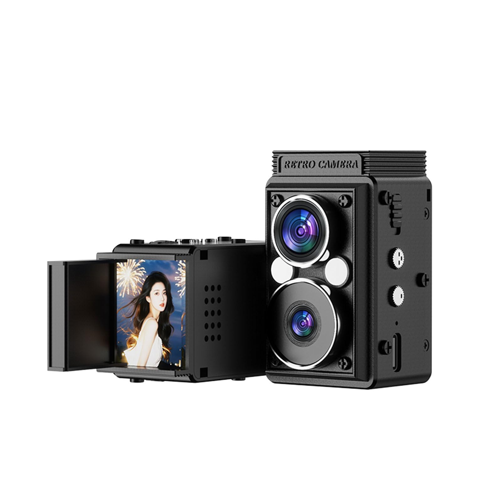 Andoer S11 Digital Camera Retro, Dual Lens CCD Camera, Portable TLR Style Retro Point and Shoot Compact Small wit 6 Filter for Beginners Teens Adults Black-picture-26