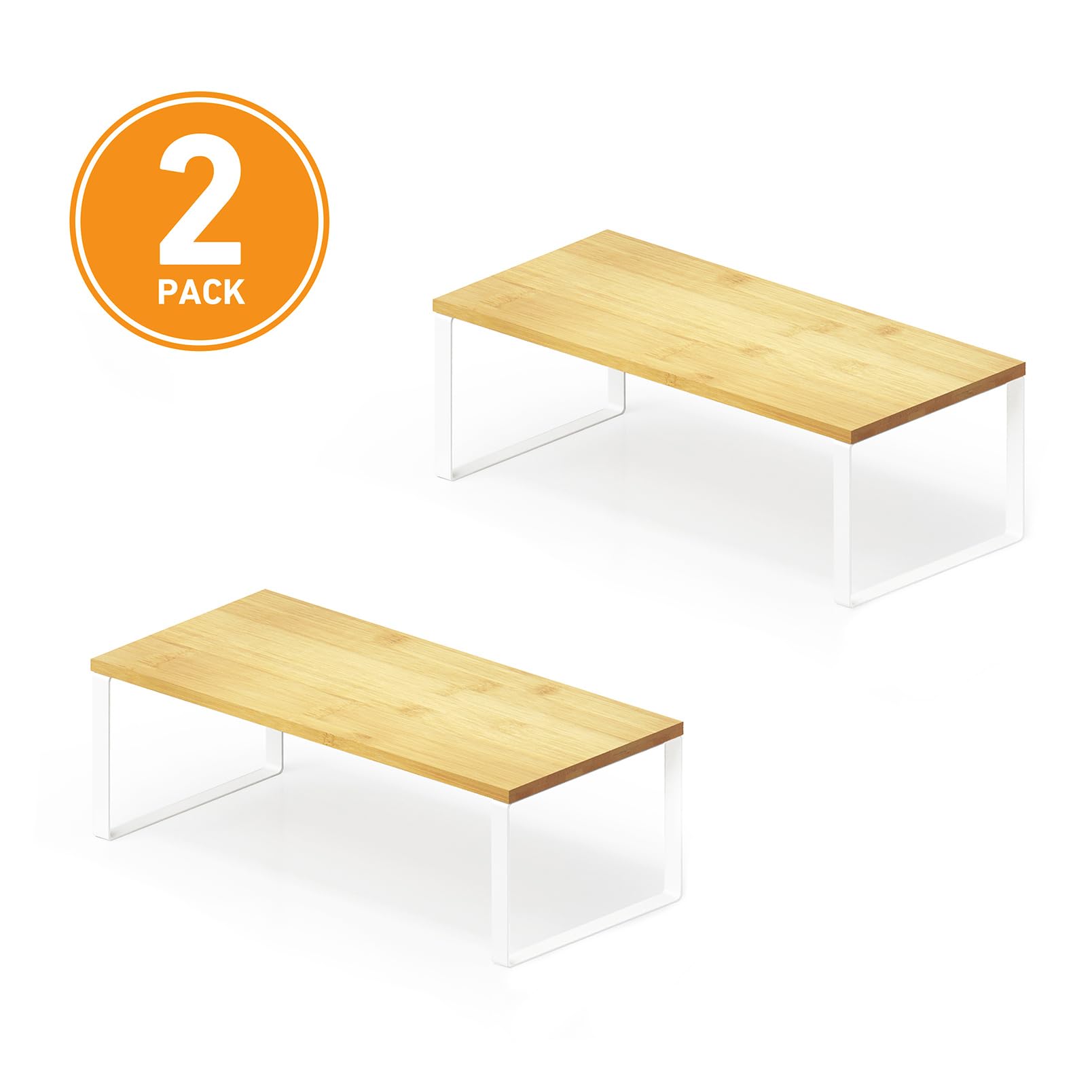 SpaceAid Organizador de estante de gabinete, 2 unidades, estante elevador de estantes de cocina, estante apilable expandible para especias, organizador de almacenamiento de armario de despensa (bambú