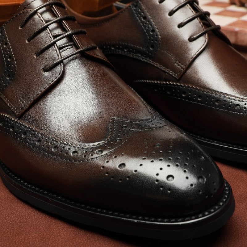 Men's Oxfords Business Dress Shoes Men's Classic Modern Formal Business Lace Up Dress Shoes Casual Oxford Shoes Trendy Plaid Upper Tuxedo Shoes Non Slip Casual Business Work Formal Shoes(Black,7)3