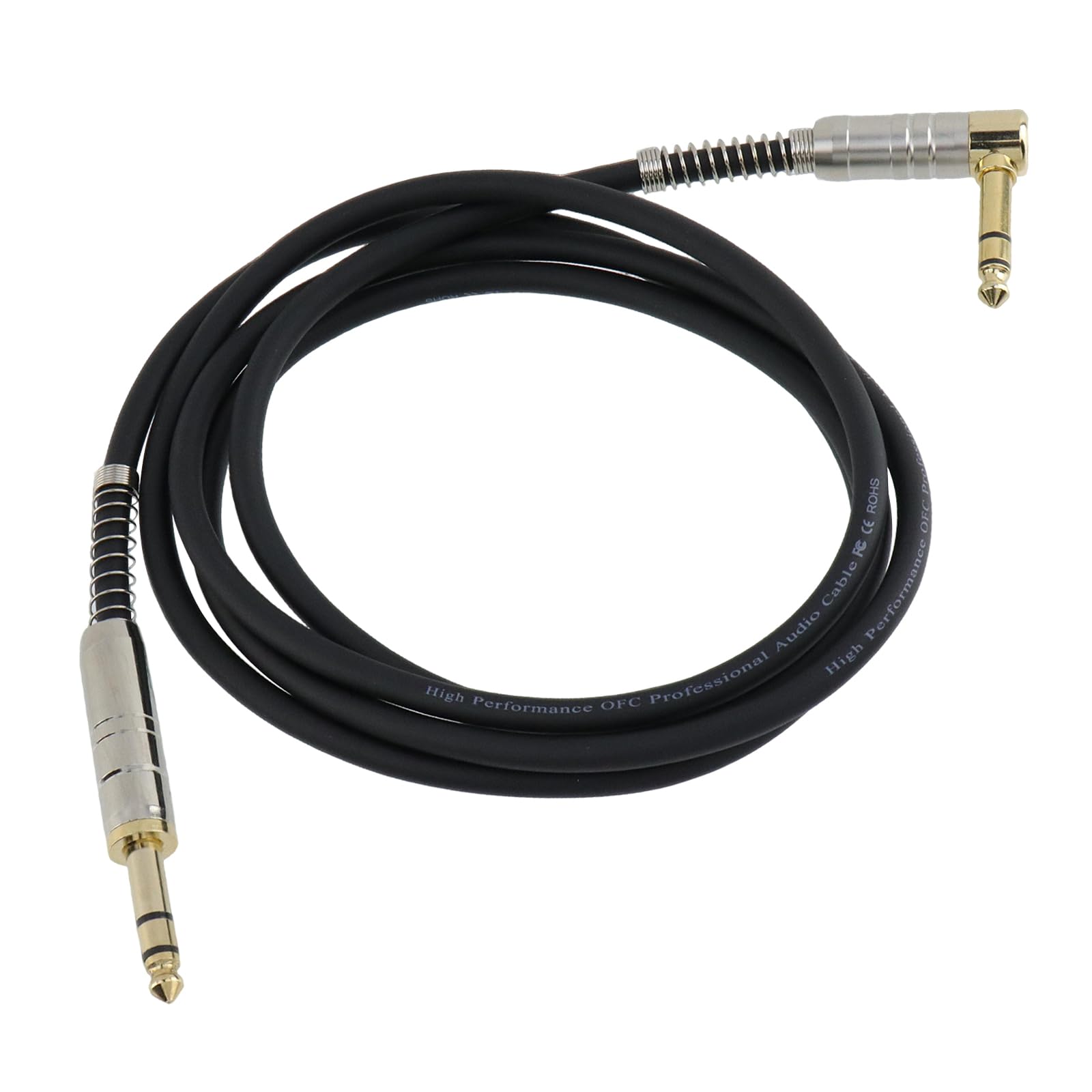 Câble guitare 6,35mm mono TS coudé de 1,8m pour ampli et clavier
