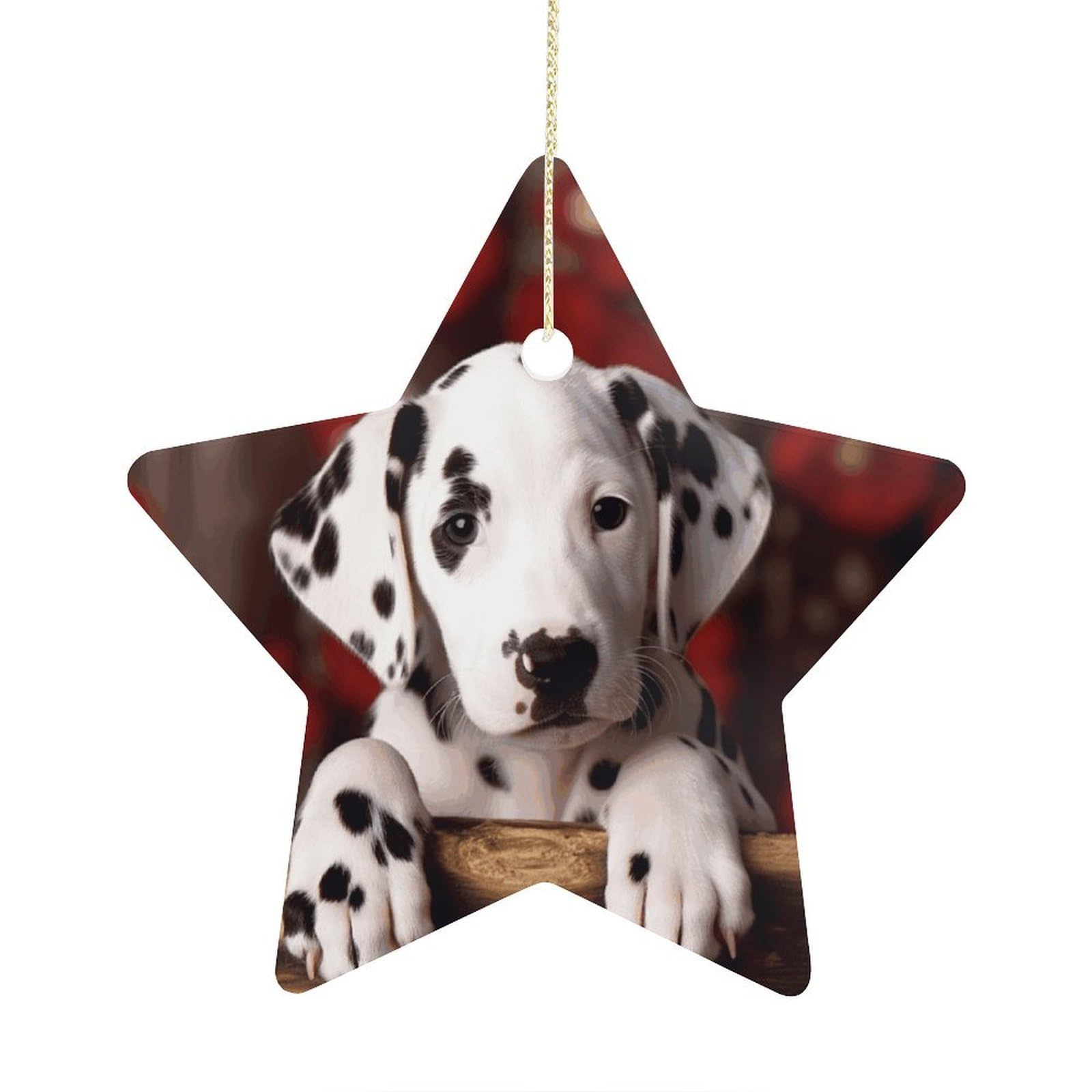 Dalmatian Puppy Stars Ornaments Ceramic Christmas Tree Hanging Light in Weight Christmas Star Pendants Funny Double-Sided Printed Xmas Ornaments for Gifts