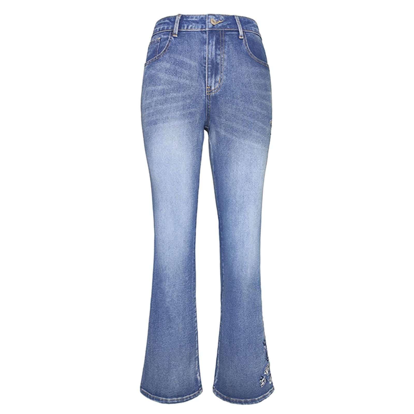 Jeans da donna a vita alta, a gamba larga, jeans svasati, stile anni '70, elasticizzati, con tasche, elasticizzati, per il tempo libero, comodi, per l'uso quotidiano e l'ufficio