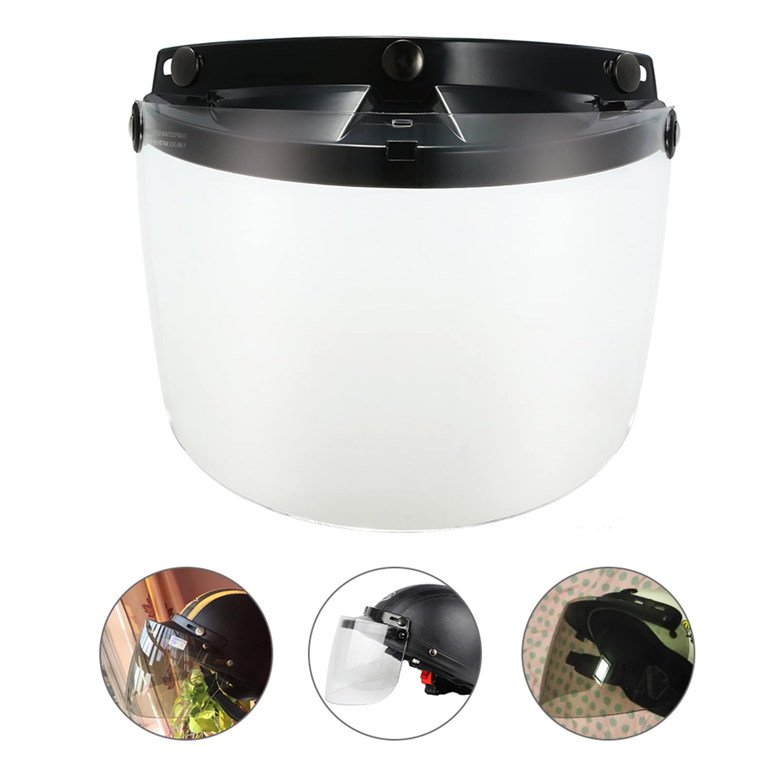 Shkalacar 3-Snap Button Bubble Visiera con Visiera Flip-up per Casco Moto Retro Open Face