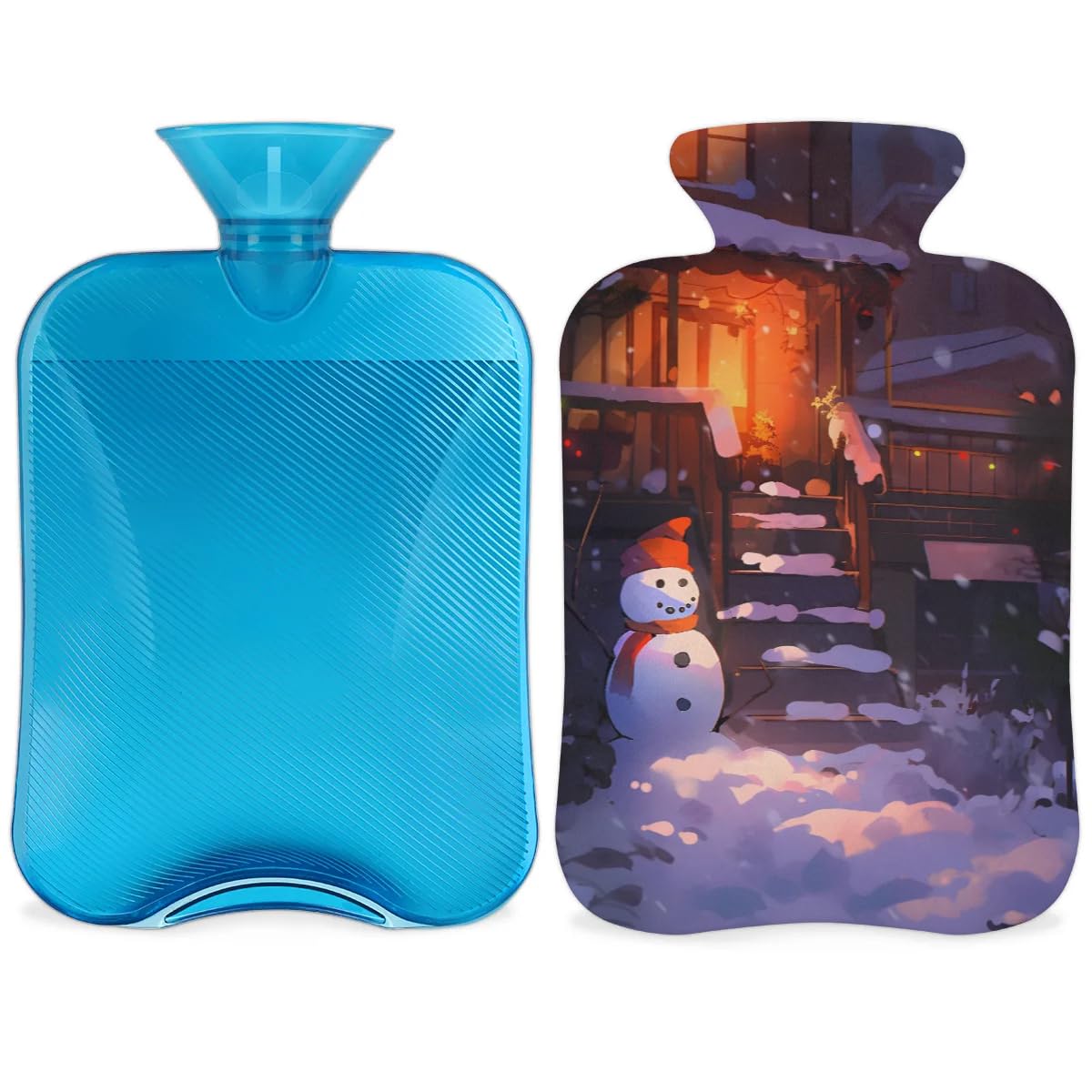 Hot Water Bottle with Soft Cover,2L Christmas Snowman Hot Water Bag for Hot and Cold Compress, Hand Feet Warmer, Bright Snowman Rubber Hot or Cold Water Bottle Halloween Christmas Decorations