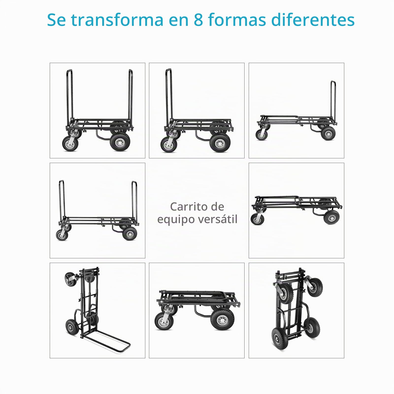 Carro utilitario Plegable PROAIM Vanguard UC5, Extensible 32-53", 200 kg | Carro de acero con 8 configuraciones, ruedas delanteras giratorias de 8", traseras de 10", frenos y asa plegable