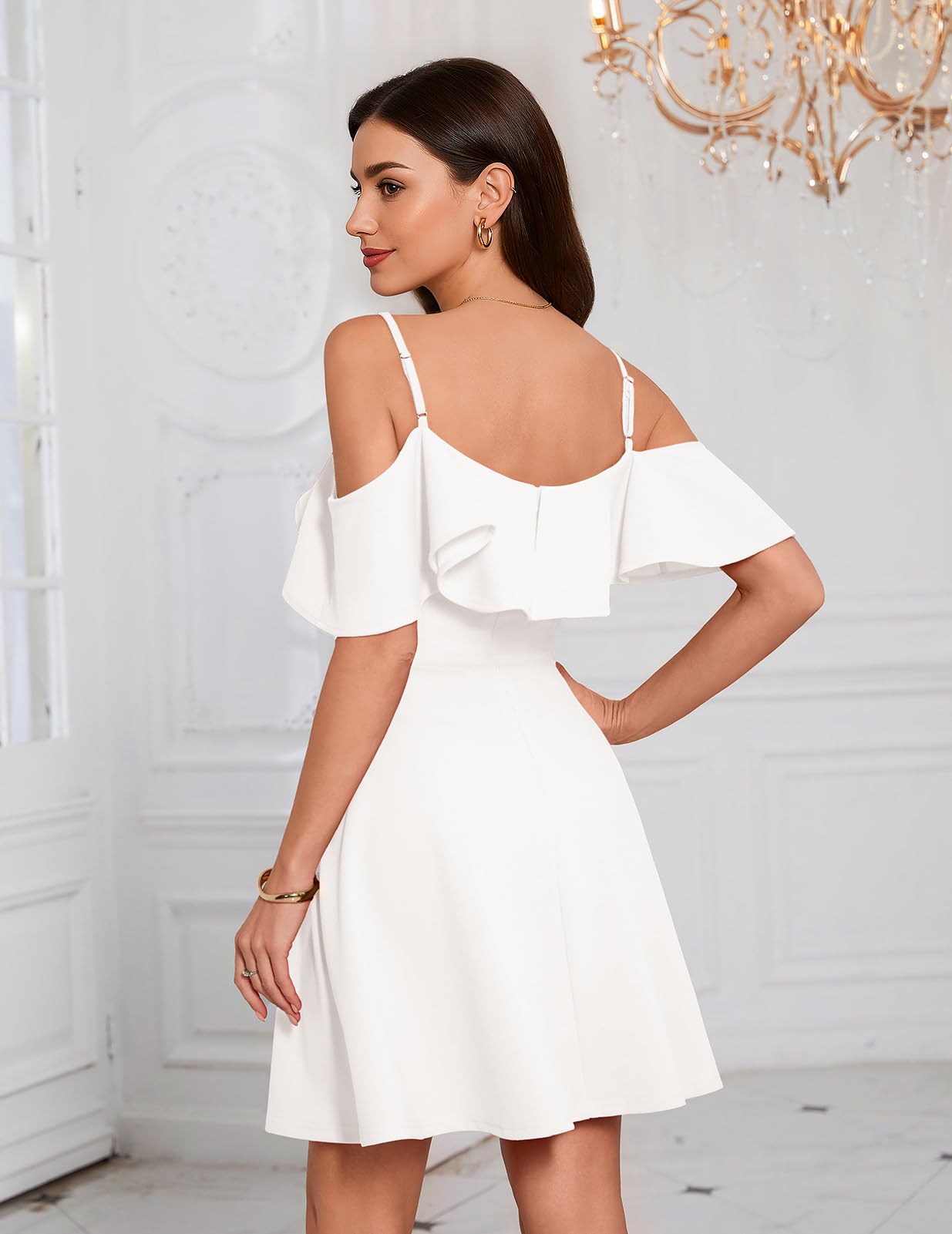Bbonlinedress Kleid Damen Sommer Schulterfrei elegant mini Trägerkleid mit Rüschen festliches Party Cocktailkleid Casual Strandkleid