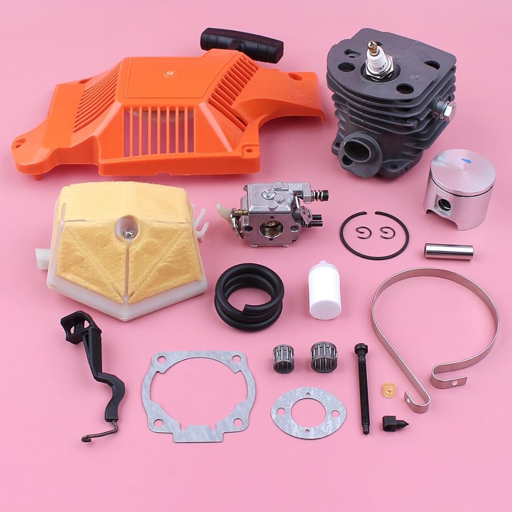 Kit de Inicio de pistón de Cilindro de 46 mm, for carburador Husqvarna 55 51, Filtro de Aire, Cadena, ajustador de Banda de Freno, Pieza de Repuesto de Motosierra Pistón de Cilindro de jardín