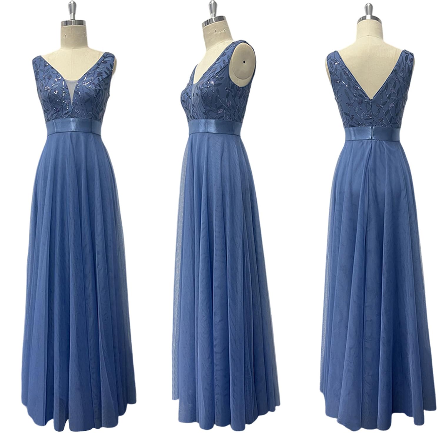 ORANDESIGNE Vestito da Sera Elegante Donna Lungo Vestiti Paillettes in Tulle Chiffon Abito Damigella d'Onore Vita Alta Formale Maxi Abiti da Cerimonia Linea ad A Stile Impero
