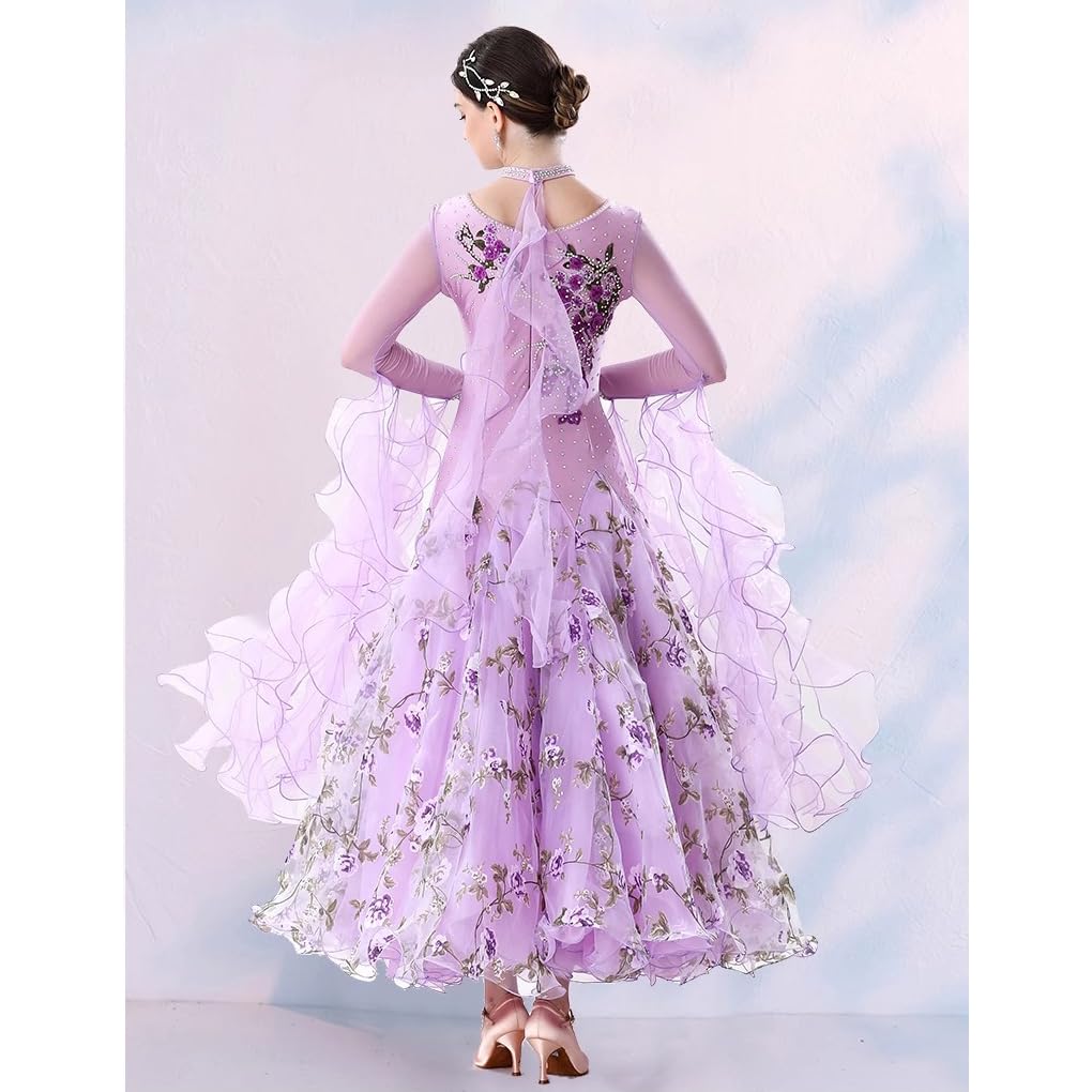 Professionelle Gesellschafts Tanzkleider Langarm Tango Tanzkleidung Für Damen National Standard Tanzkleidung Mit Strass Walzer Tanz Outfit Tüll Schaukel