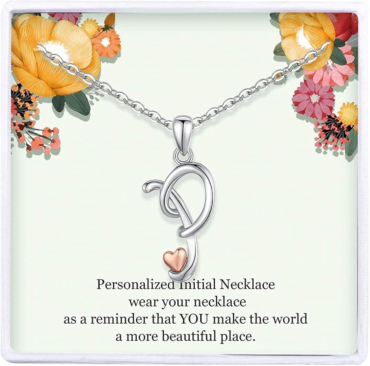 CELESTIA Initial Necklace Sterling Silver 925 Necklace with Initial Rose Gold Heart Accented Pendant Personalised Necklace Jewellery for Women 21th Birthday Gifts for Her - Image 5