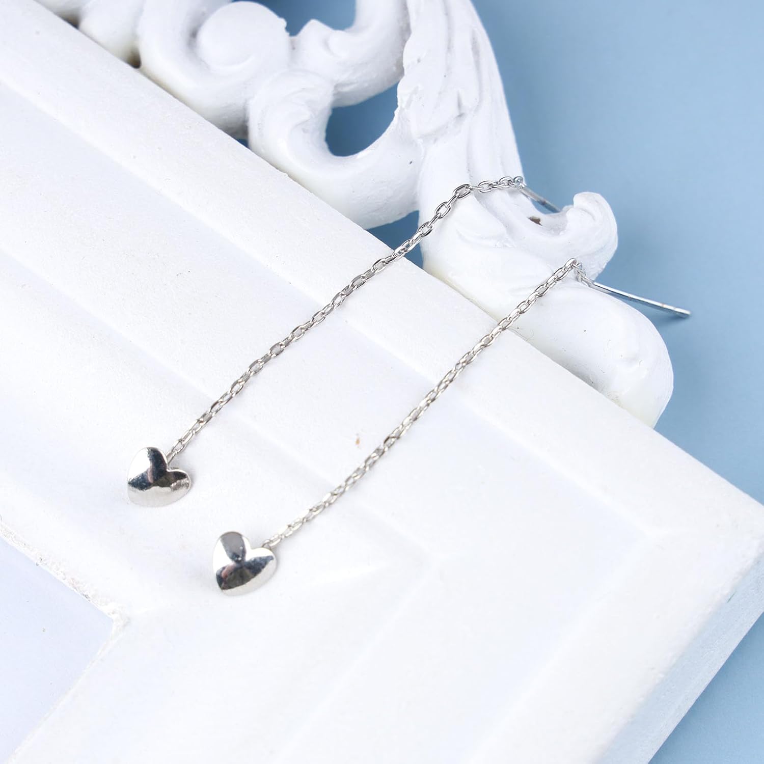 Bohemian Heart Ear Jacket Earrings Gold Heart Stud Earrings Long Tassel Chain Earrings Bar Pull Through Earrings Jewelry for Women and Girls Gifts - Image 2