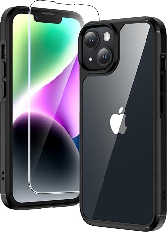 TAURI 3-in-1 Designed for iPhone 14 Case, [Not Yellowing] with 2 Screen Protector, [Military Drop Protection] Shockproof Slim Phone Case for iPhone 14 6.1 Inch-Black