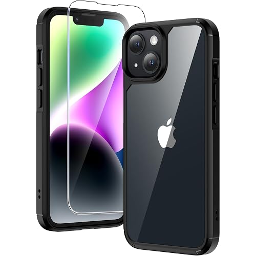 TAURI 3-in-1 Designed for iPhone 14 Case, [Not Yellowing] with 2 Screen Protector, [Military Drop Protection] Shockproof Slim Phone Case for iPhone 14 6.1 Inch-Black