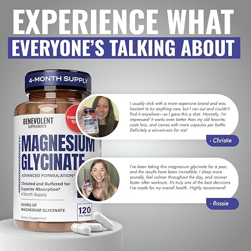 Miniatura 6 de Glicinato de magnesio 500 mg - Suplemento de magnesio quelado y tamponado de alta absorción para apoyar el alivio del estrés, la digestión, los