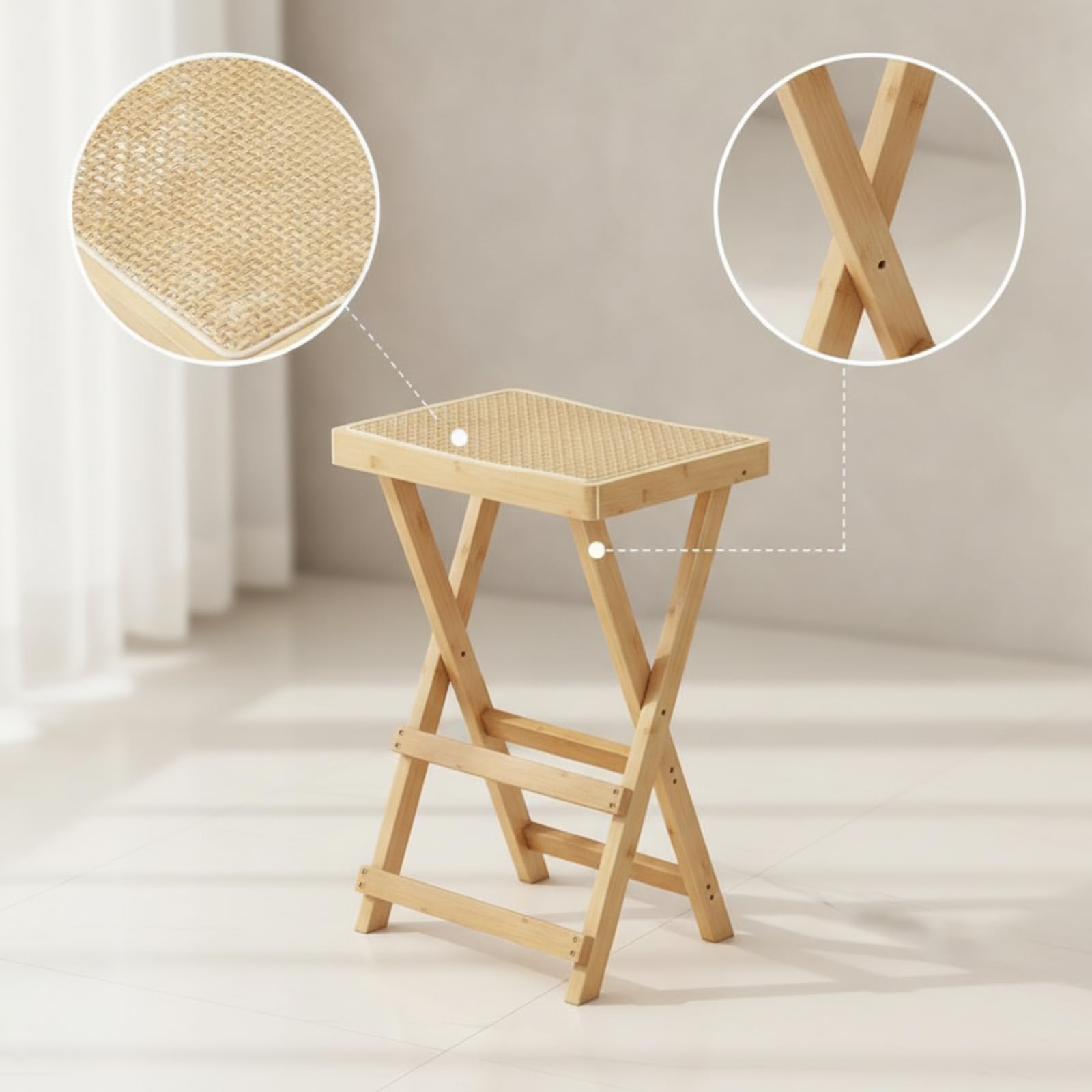 LOVIVER Tabouret Bar en Bambou Pliable avec Assise en Rotin Tressé pour Cuisine Îlot et Espace Repas Confortable et Léger