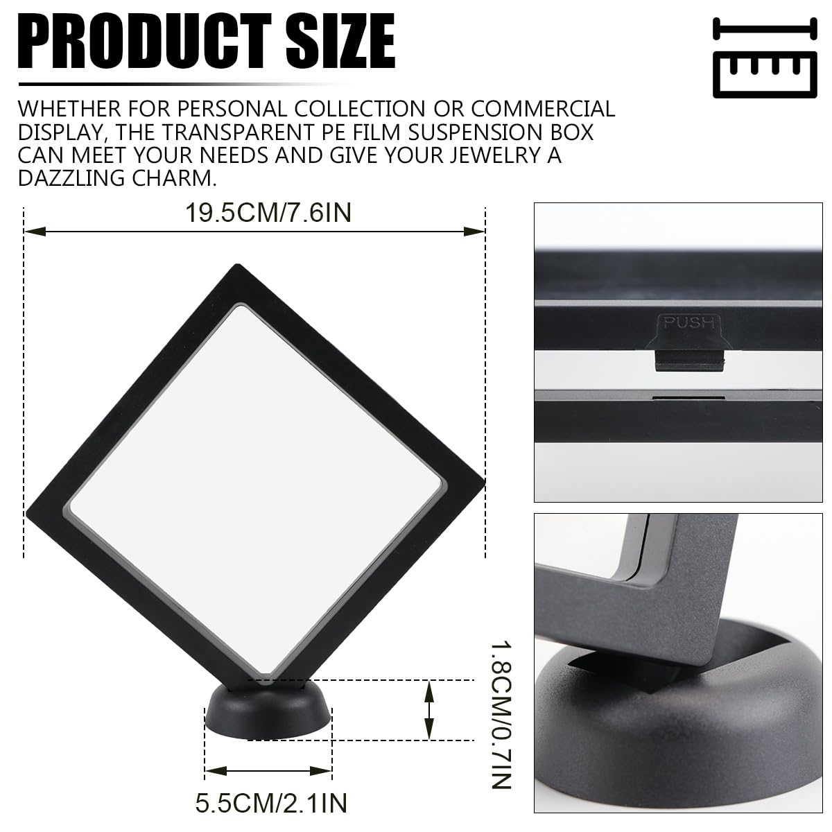 YOLUFER 3D Floating Display Case, Floating Frame with Stand Base for Jewelry,Coin,Specimens?Medallion (Black)