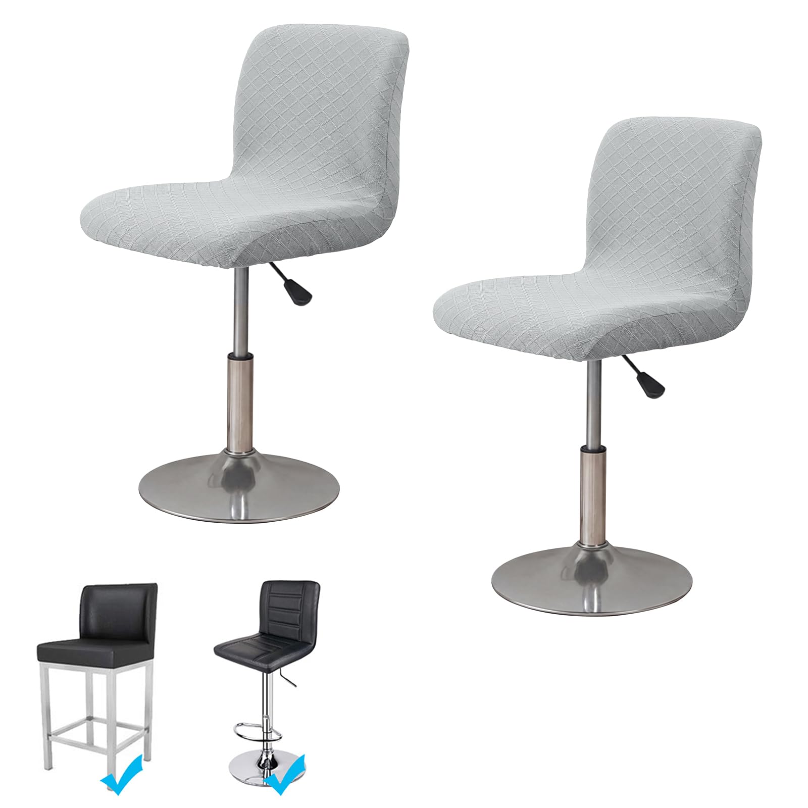 WOMACO Bar Stool Cover with Back Jacquard Fabric Dining Room Square Swivel Barstool Chair Seat Cushion Slipcover for Counter Height Mid Low Back Chair Protector (Light Gray, 2PCS)