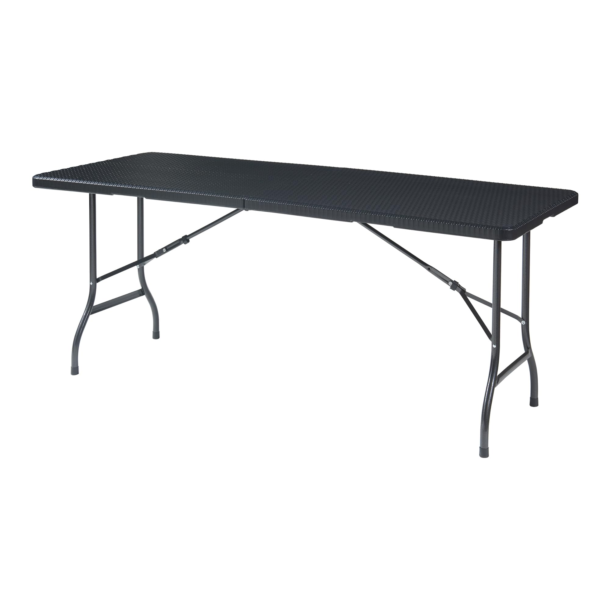 [en.casa] pro.tec składany stół piknikowy Camping przenośny stół do użytku na zewnątrz metalowa rama i blat plastikowy stół 180 x 75 x 72 cm czarny efekt rattanu