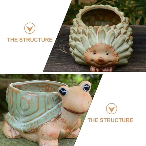 Miniatura 8 de Cabilock Maceteros para exteriores, 2 macetas de cerámica para interiores, figuras de erizo, de porcelana, para interior y exterior, jardín,