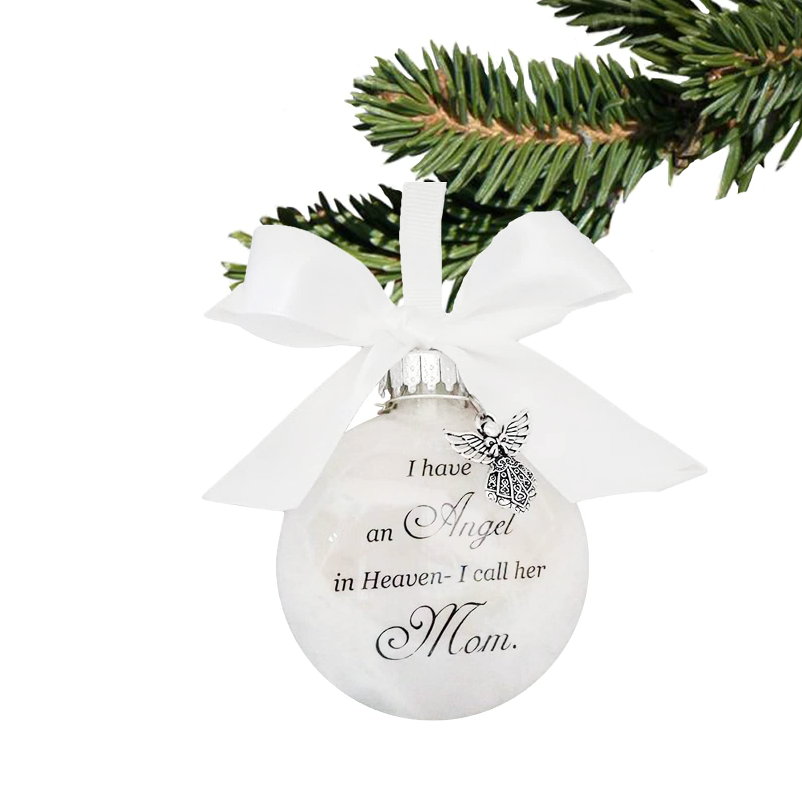 Timpfee Mama (Mom) Christmas Memorial Baubles Ornaments Feather Ball “I Have An Angel In Heaven” With Small Angel Christmas Bauble Ornament, Mum Dad Hanging Decoration