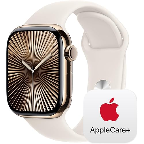 Apple Watch Series 10 [GPS + Cellular 42mm] with Gold Titanium Case with Starlight Sport Band - S/M. Fitness Tracker, ECG App, Always-On Retina Display, Water Resistant with AppleCare+ (2 Years)