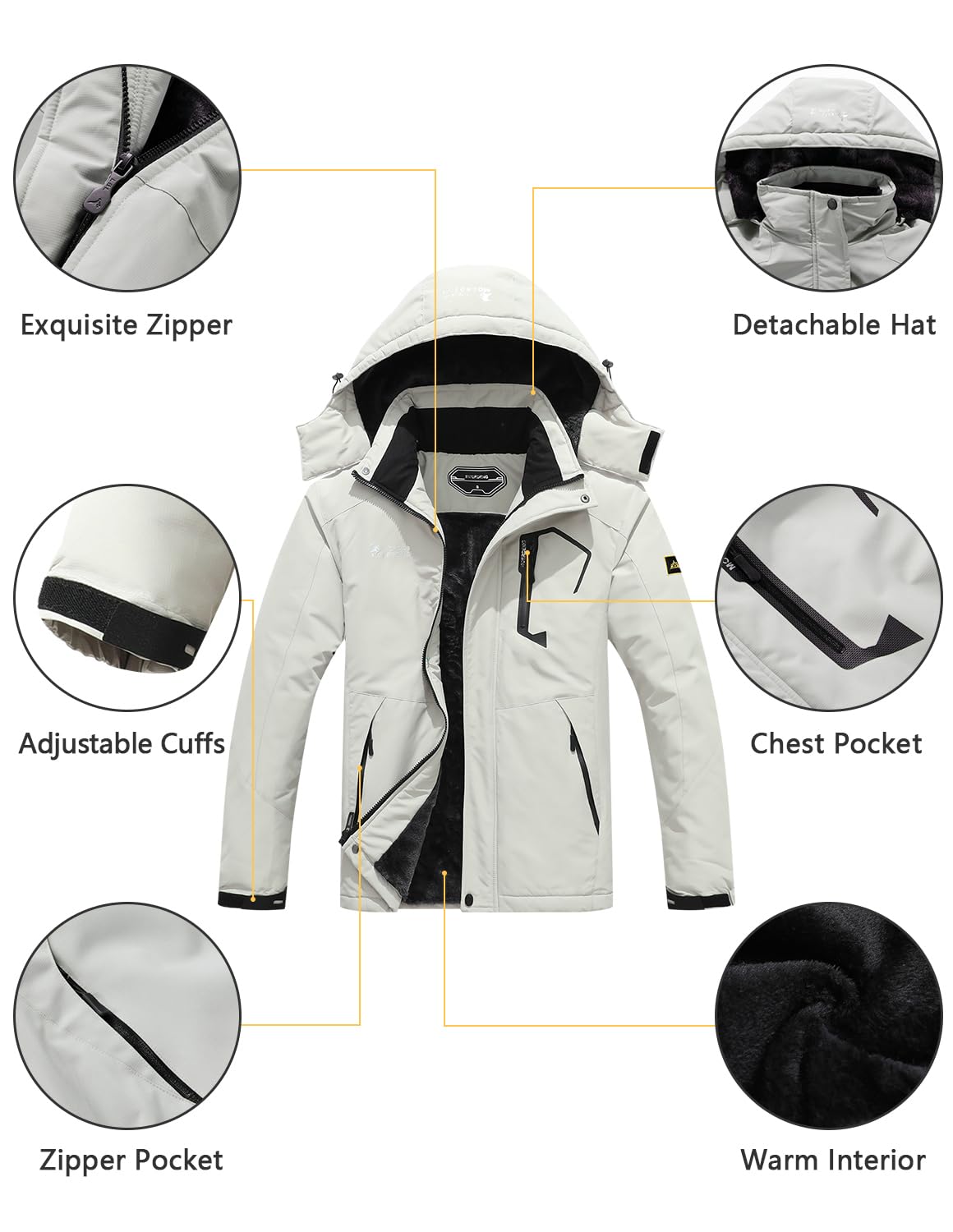Men's Ski Jacket Warm Winter Snow Coat Waterproof Mountain Windbreaker Snowboarding Jacket Hooded for Hiking Traval