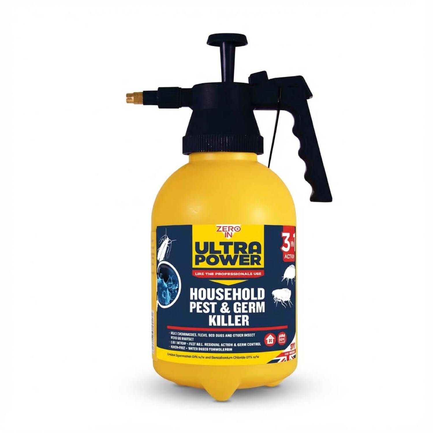 Zero In Household Germ & Insect Killer - 1.5L Pressure Sprayer Professional Strength Indoor Use Anti-Bacterial Long-Lasting Protection Kills Cockroaches, Fleas and Bed Bugs, Blue