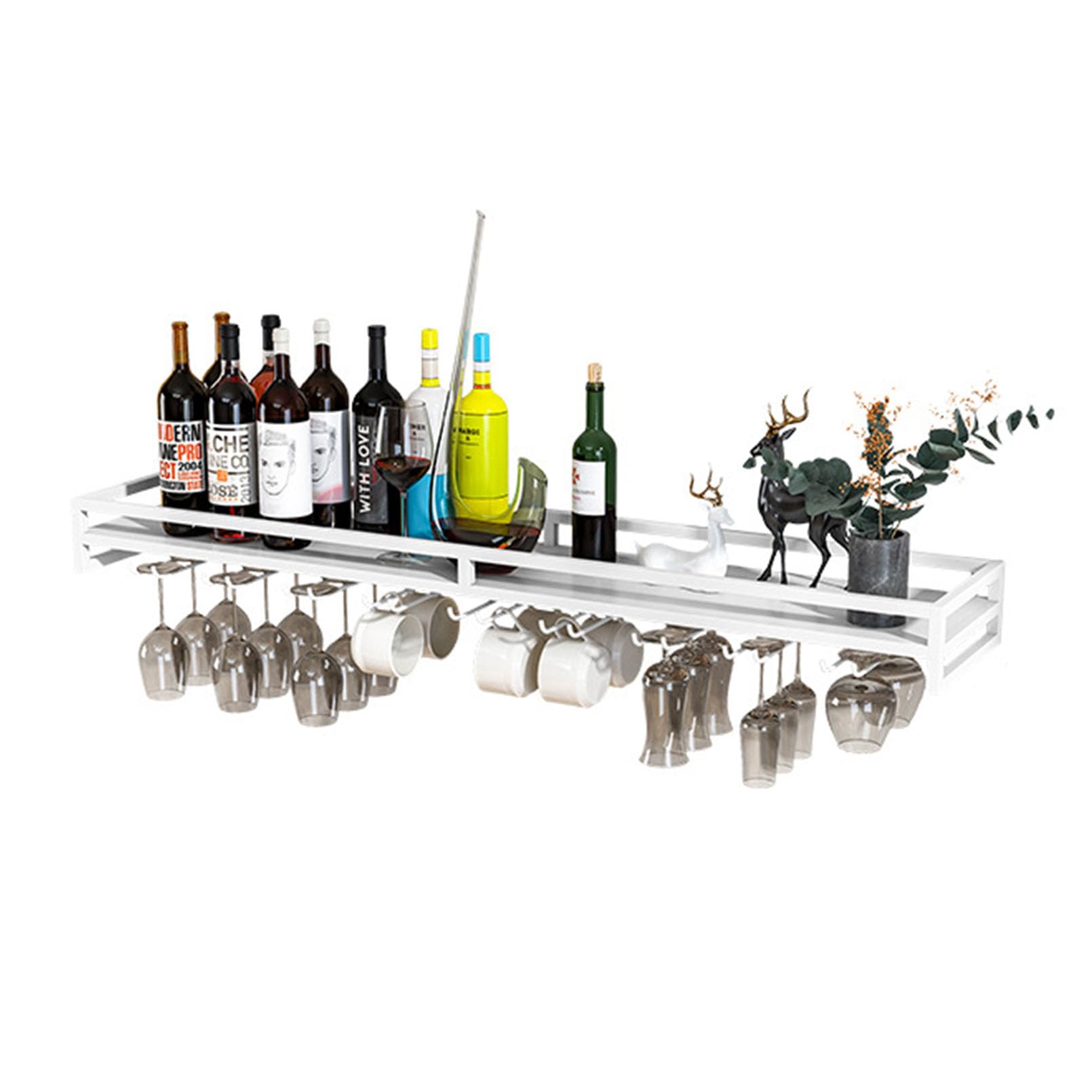 Casier à vin mural en fer avec porte-verres pour décoration de salon