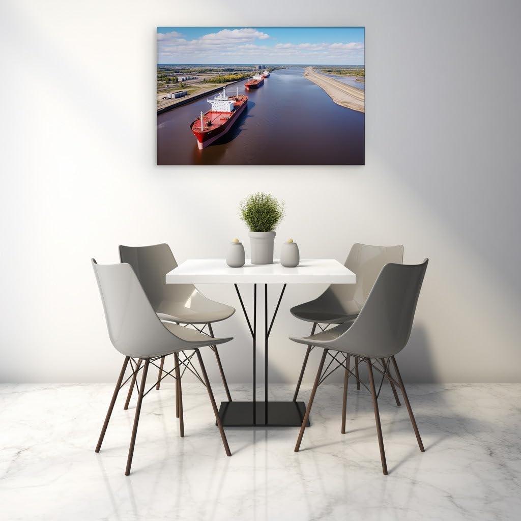Canvas for Living room. Sailing Majestically: A Scenic Voyage of the APL London Along the City River, 27 x 18 inch Canvas Wall Art - Modern Home Decor