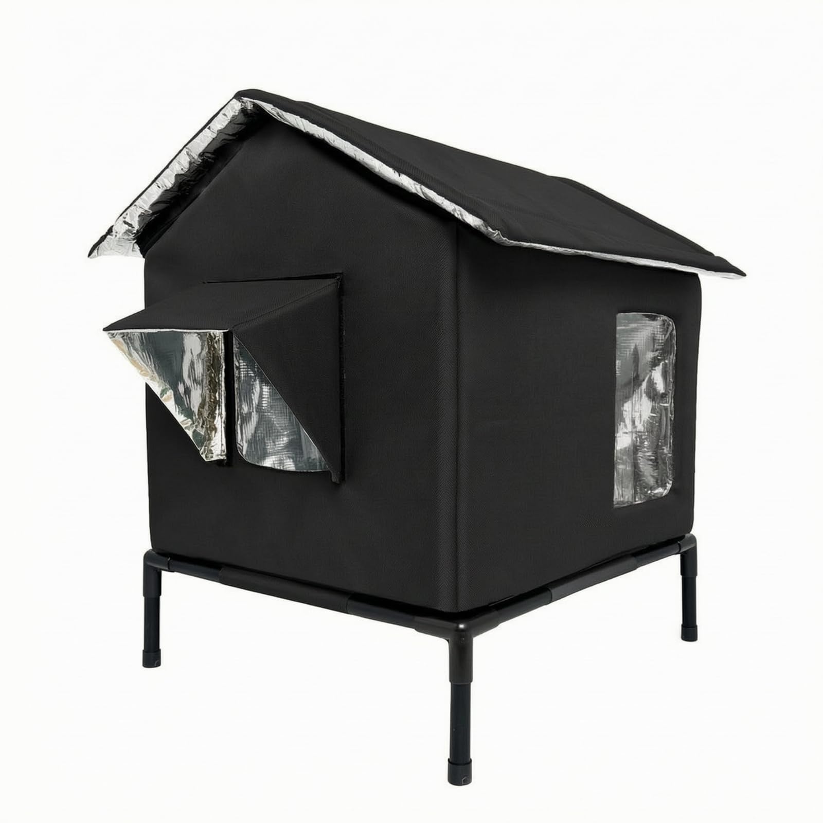 MERIGLARE Niche pour Chat Sécurisé, Noir, L-45 40 55cm | Revêtement Imperméable En PVC, Maisonnette pour Chat Surélevée, Jardin, Terrasse, Chats