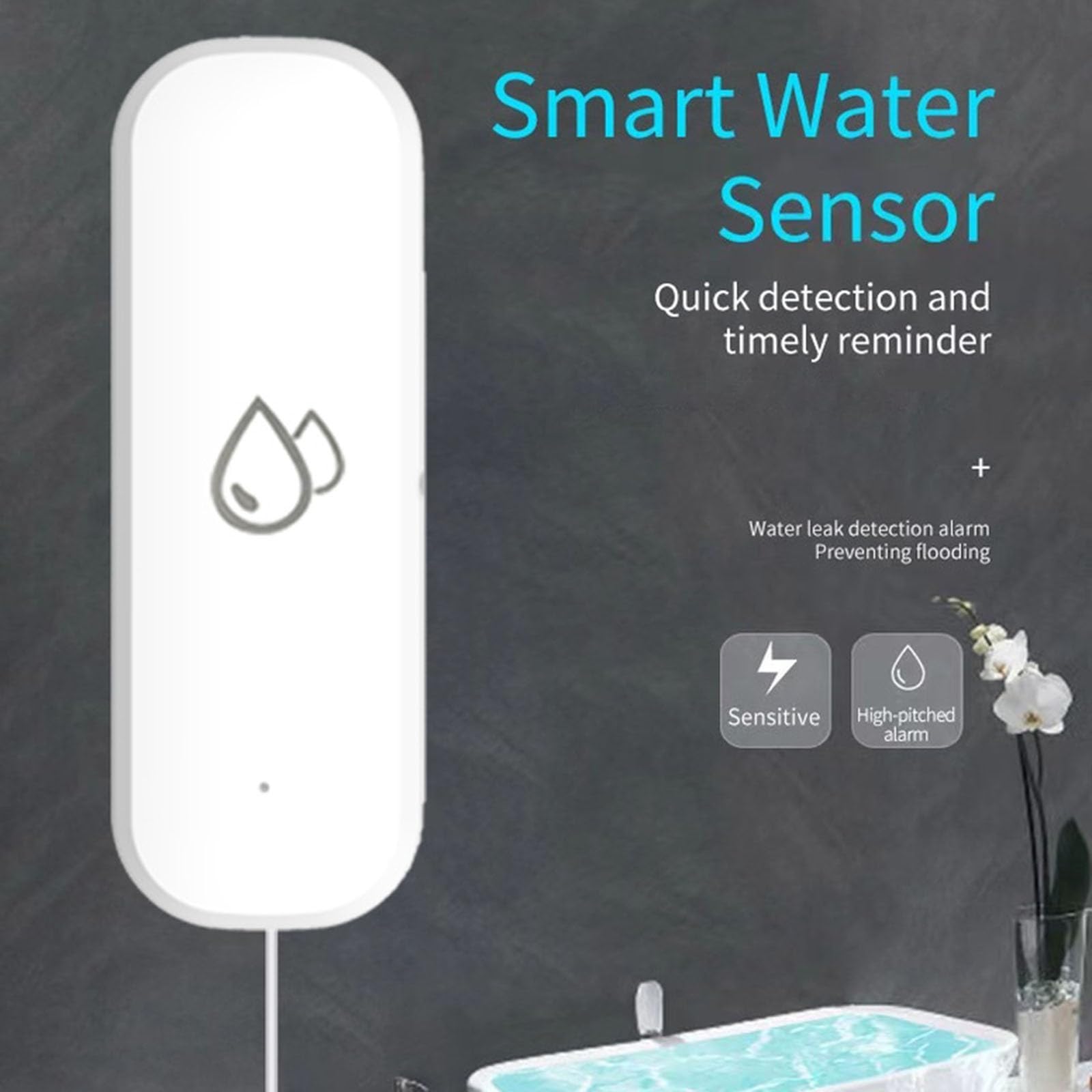 Wasserleck-Sensor, WLAN-Wasserdetektor, Flutalarm für Keller, Küche, Toilette, Wassertauchsensor für intelligentes Leben, App-Fernbedienung (4 Stück)