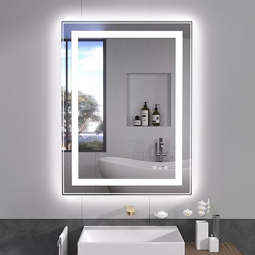 Espejo de baño LED de 32 x 24 pulgadas, espejo LED frontal y retroiluminado para baño, espejo de tocador LED antiniebla, 2700K-6000K, espejo de