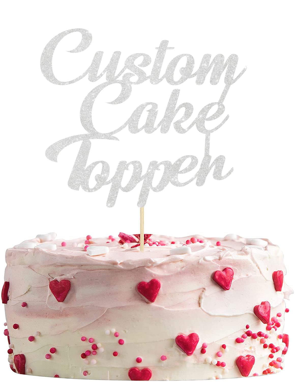 Mobile Stuff Personalised Glitter Cake Topper Happy Birthday Decorations Glitter Card Any Text Customised Wedding Party Multicolour 1st 13th 16th 18th 21st 30th 40th 50th 60th 70th (Silver)