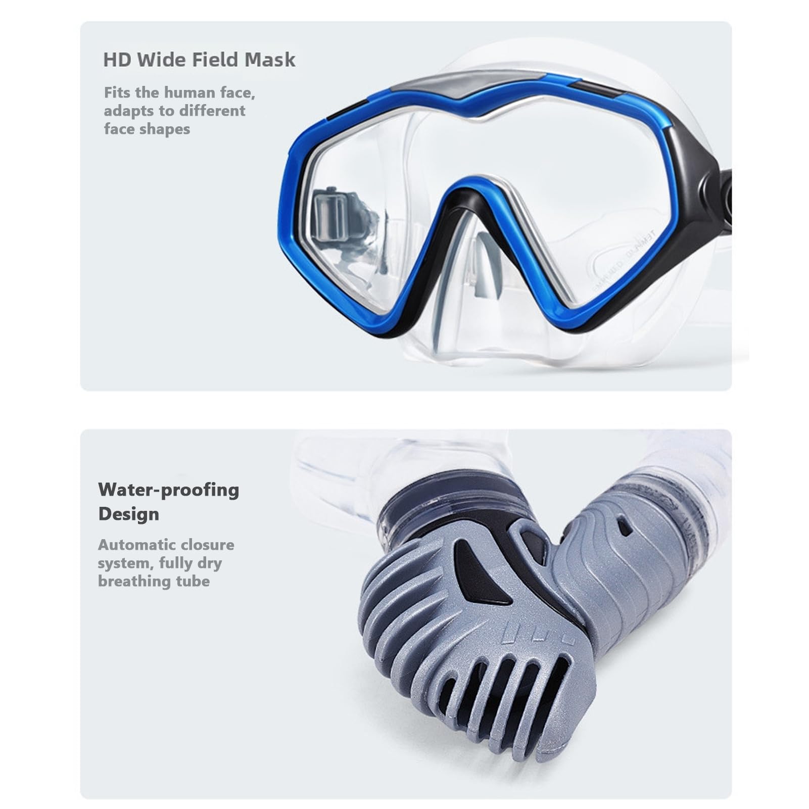 VGEBY Equipo de Buceo, Equipo de Snorkel Profesional, Juego de Snorkel para Adultos con Máscara a Prueba de Fugas, Aletas Ajustables con Parte Superior Seca para Exploración