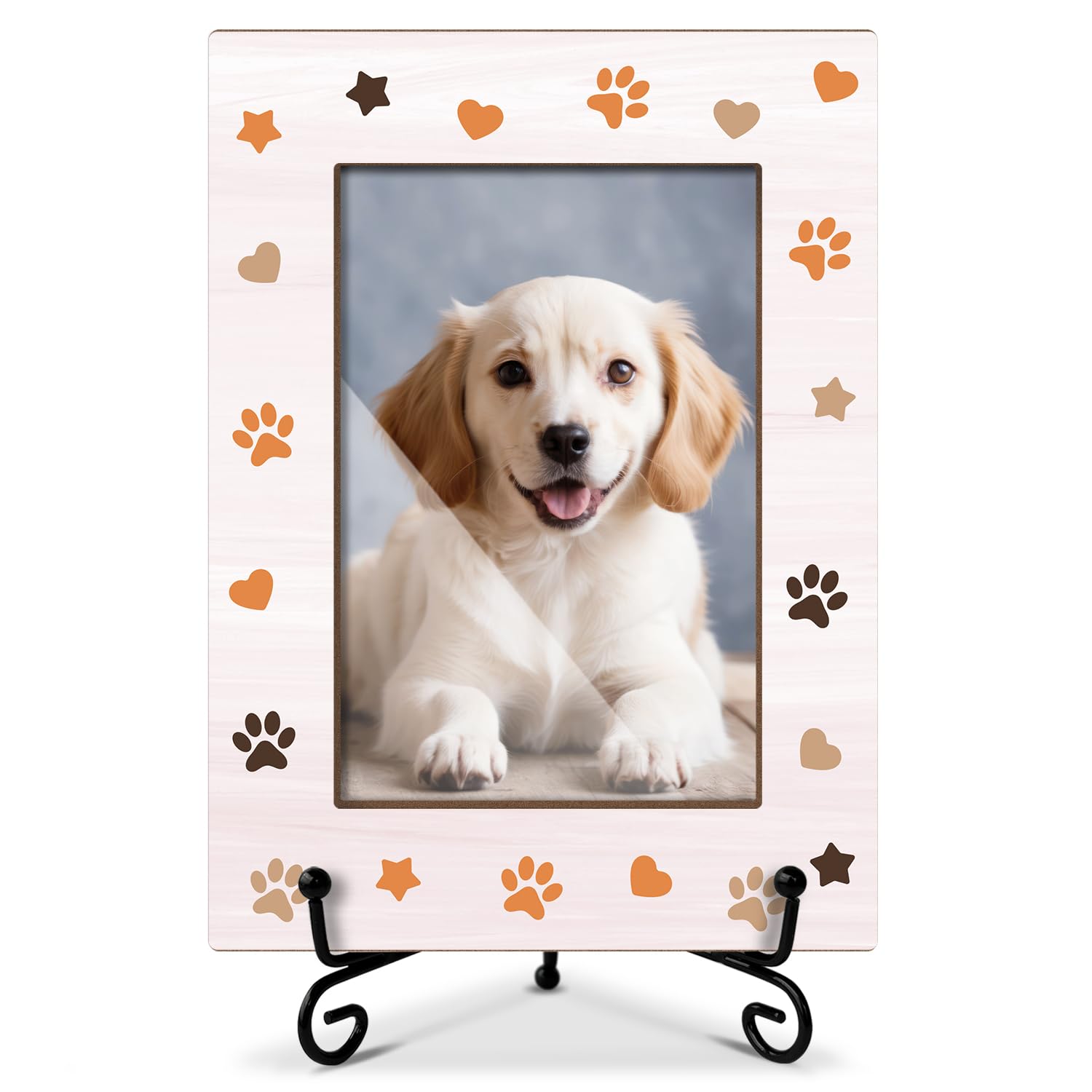 oayGnay Pet Picture Frame Paw Print Photo Frame, Birthday Gifts Dog Lover Gifts for Pet Owner, Wooden Picture Frame With Stand, Photo Frame 4 x 6 for
