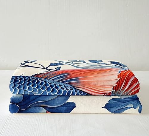 Miniatura 4 de Betta Fish - Manta de franela de vellón, manta súper suave de animales del océano Maine, peces tropicales, para cama, sofá, sillón, acuarela con