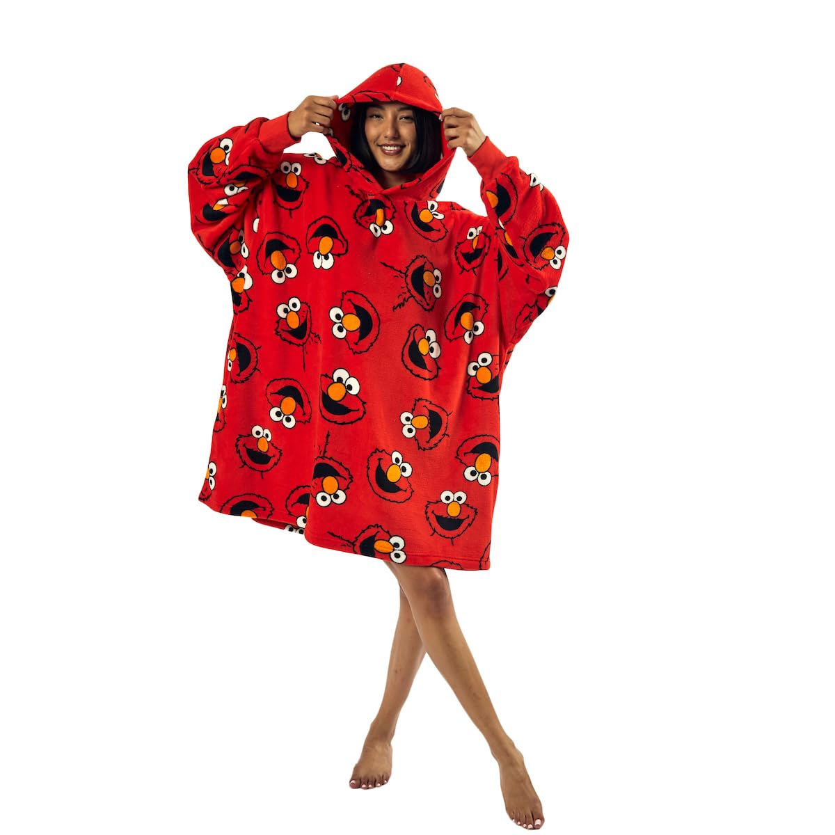 Pattern Red Hooded Wearable Oversize Blanket-OSFA: Sesame Street Elmo