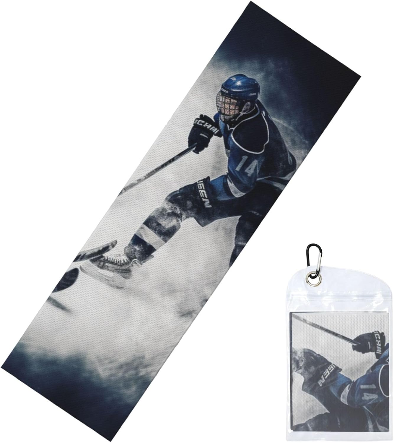 Ice Hockey Art Cooling Towel Cold Exercise Towel, Soft Breathable Ice Towel Microfiber Gym Towel with PVC Pouch for Yoga Golf Gym Fitness 40″X12″
