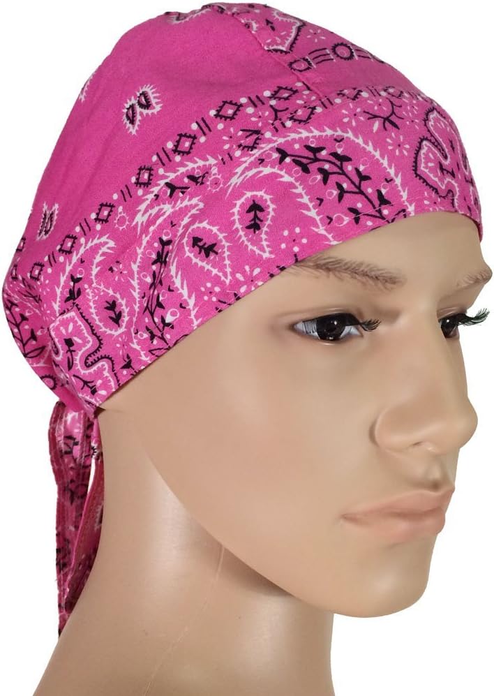 OWM Bandana Cap Cotton Paisley Headwraps (Pink)