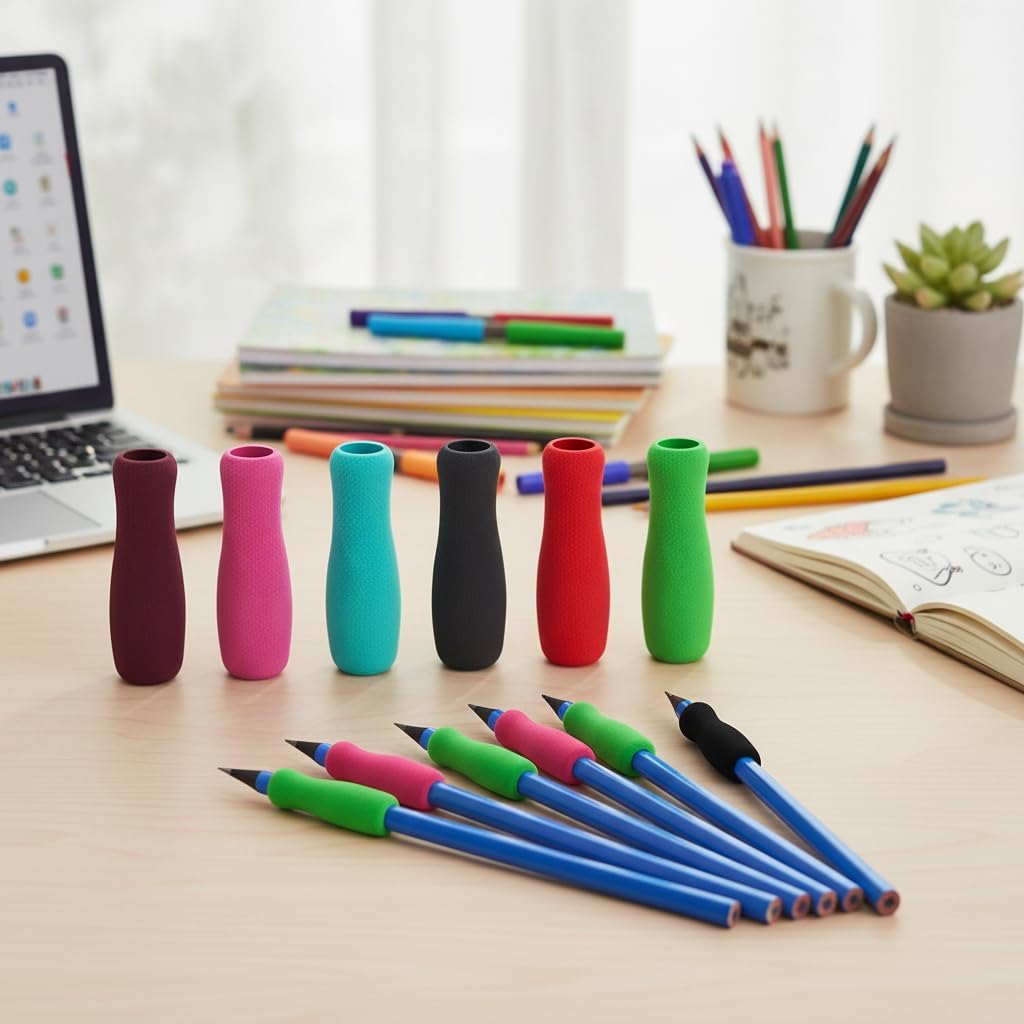 6Pcs Colour Special Supplies Foam Pencil Grips Soft Foam for Adults,Open Slip Insert Pen Paint Brush Holder Ergonomic Right Left-Handed Use for Handwriting, Drawing, Coloring Education and Crafts