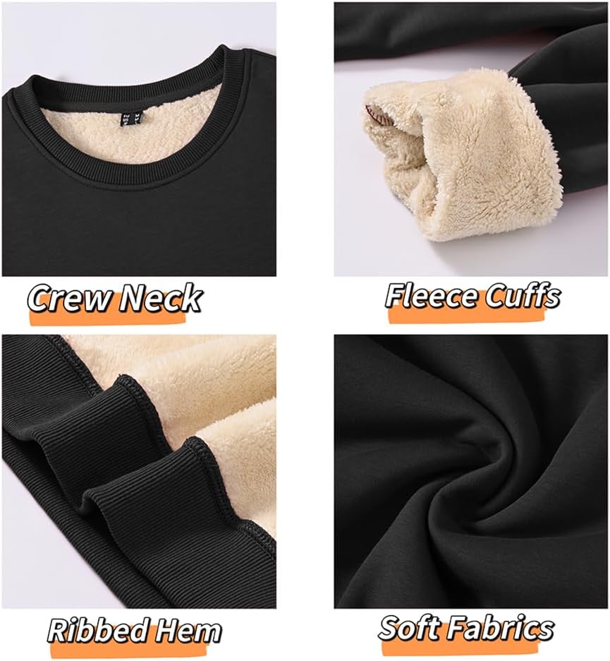 STICKON Men's Sherpa Lined Sweatshirts Heavyweight Warm Long Sleeve Crewneck Sweater Winter Fleece Pullover - Image 5