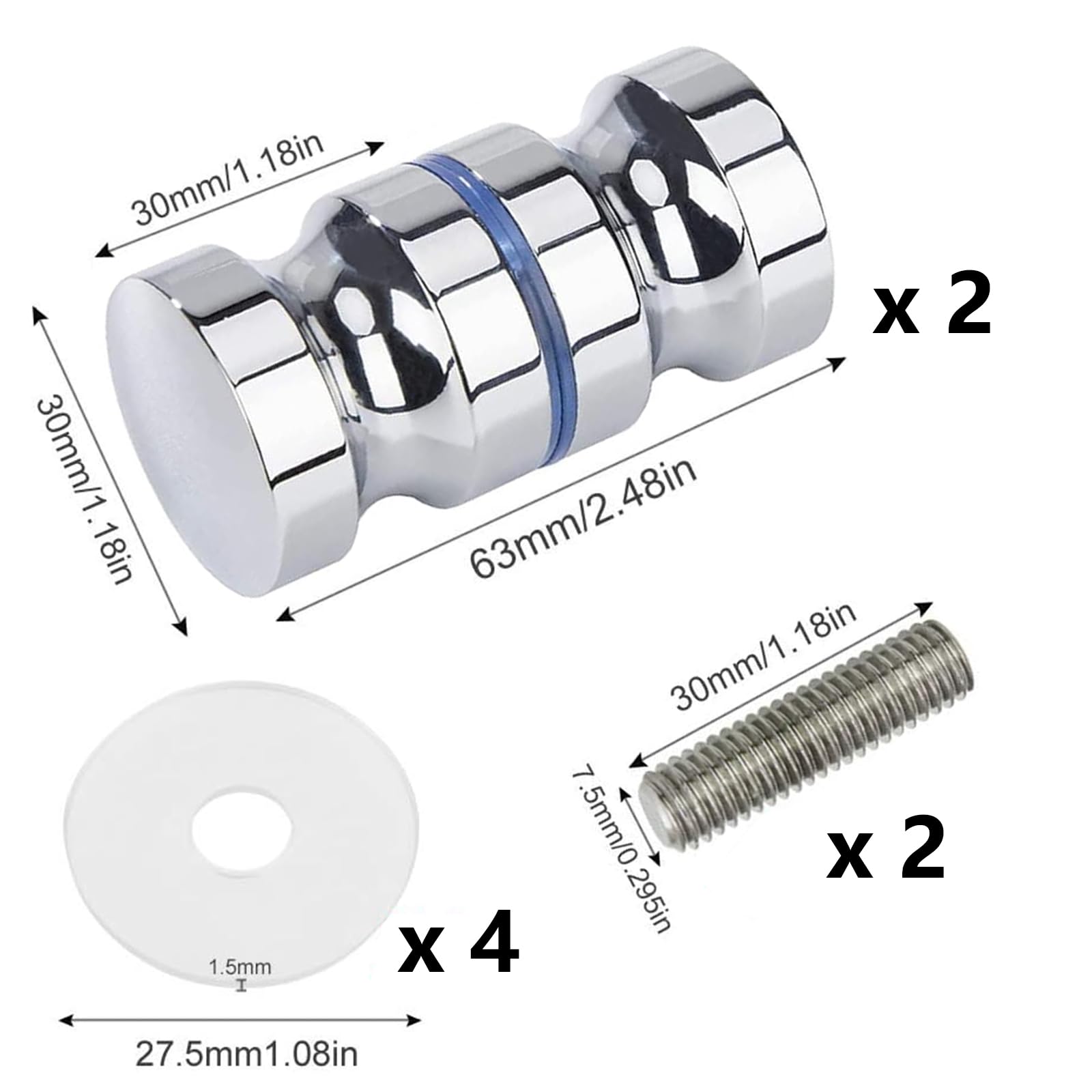 Maniglia Per Porte In Vetro Doccia - Lega Alluminio, Foro Singolo 2.4", Nero, Per Spessori 4-12mm - Foto 9