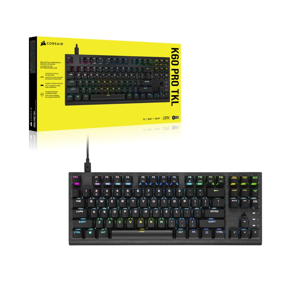 Corsair K60 Pro TKL RGB Optisch-mechanische Tenkeyless- Gaming-Tastatur â€“ Corsair OPX-Tastenschalter(DE)